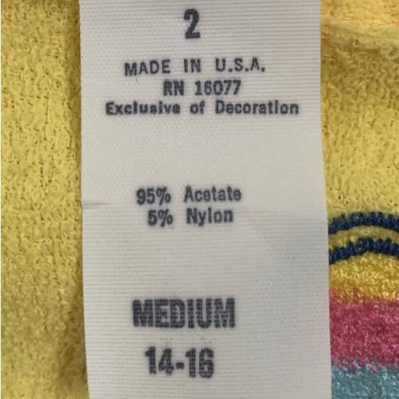 Vintage 70’s textured, Terry cloth dress- balloon print with rainbow striped - Picture 4 of 6